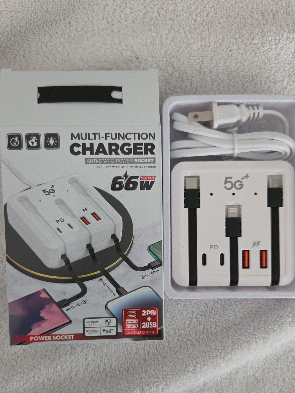Multi-Function 66W 5G+ Fast Charger Station - White